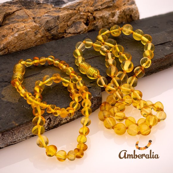 Set of Baltic Amber  Adult and Baby Necklace Set - 13" and 19.7"  - 14 Colors - Picture 3 of 16